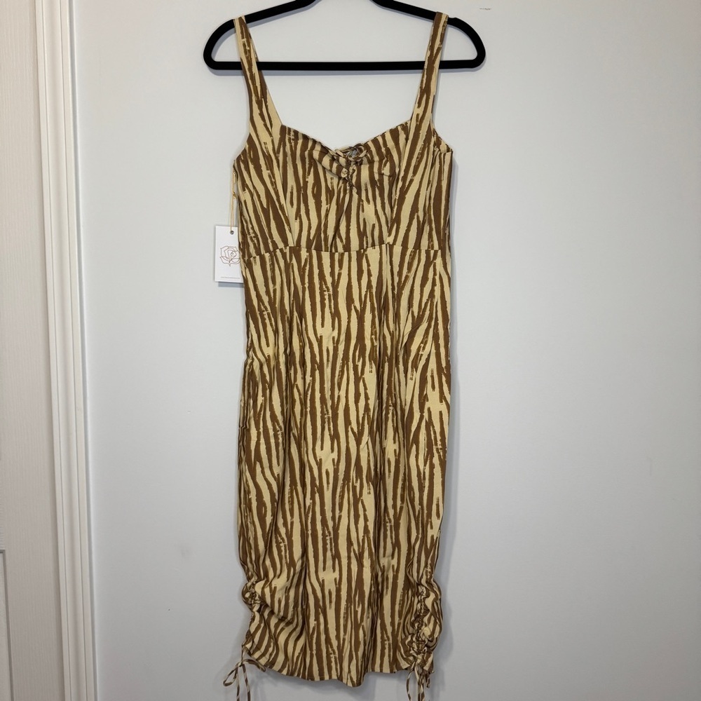 Backyard Roses Zebra Print Midi Dress S NWT Adjustable Ruched Hem - Picture 5 of 12